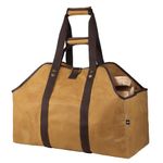 BONTHEE Extra Large Waterproof Firewood Log Carrier Canvas Firewood Holder Indoor with Shoulder Strap and Top Handles Contained Weight-Relief Pad for Easy Carry - Earth Yellow