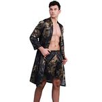 COSOSA Men's Satin Dragon Robes Set with Shorts Lightweight Print Bathrobe Sleepwear(Gold Dragon,L)