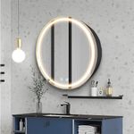 Janboe 20inch Round Medicine Cabinet with Lights,Led Medicine Cabinet with Defogger,Illuminated Mirror Cabinet for Bathroom,Dimmable,Anti-Fog,3 Colors,Surface Mount Only