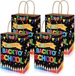 Whaline 24Pcs Back to School Kraft Paper Bags Colorful Pencils Flags Decorative Gift Bags with Handles Candy Treat Bags for Classroom Party Favors Supplies