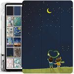 DuraSafe Cases for iPad 10.2 Inch 9 8 7 2021 2020 2019 [iPad 9th / 8th / 7th Gen ] A2197 A2270 A2602 Smart Magnetic Trifold Printed Pencil Holder Transparent Soft Silicone TPU Back Cover - Night Sky