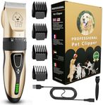 GLOBAL TECH Dog Clippers, Rechargeable Low Noise Cordless Pet Clippers for Dogs Cats and Other Pets - Professional Dog Grooming Clipper Kit Shaver Trimmer Suitable for Thick Hair/Coats