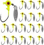 16pcs Painted Crappie Jigs with Eye Ball Round Fishing Jig Heads Hooks with Willow Blades for Bass Crappie Freshwater (Yellow, 3/16oz)