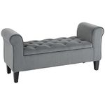 MTK WOOD PLAZA Button-Tufted Storage Ottoman, Fabric Upholstered Bench with Armrests Couch pouffe Puffy for Bedroom, Entryway, Living Room, (Grey)