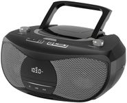 LONPOO Portable CD Player | 12W Stereo Bluetooth Boombox | FM Radio Turn Knob | Auto Lid Open Button | Big LCD Display | Concealed Ports of USB/AUX/Earphone | Rear Power Protection Button (LP-D12)