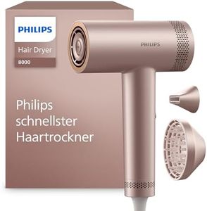 Philips Haartrockner Series 8000 – mit ThermoShield Advanced und bürstenlosem DC-Motor für schnelles Trocknen, Kopfhautpflege, 1400 W, Rosé Champagner, mit Stylingdüse und Diffusor, Modell BHD837/10