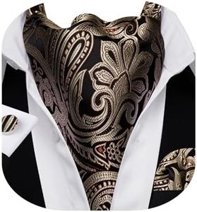 Barry.Wang Men Brown Black Paisley Ascot Cravat Tie with Pocket Square Paisley Jacquard Silk Woven Floral Necktie