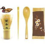 Artcome 6 Pcs Japanese Matcha Tea Set, Matcha Whisk, Traditional Scoop, Tea Spoon, Tea Cloth, Bamboo Holder, Scoop Holder Handmade Matcha Ceremony Kit For Traditional Japanese Tea Ceremony (Nature)