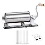 Sausage Stuffer, Stainless Steel Sausage Maker, Best Professional Kitchen Meat Sausage Stuffing Machine with 4 Filling Nozzles Attachment for Commercial and Household Use (6lbs Horizontal)