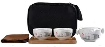 Liang baobao Convenient Teapot Cup Porcelain Teacup White Glazed Travel tea set (Ink Lotus set)
