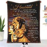 Shhyy Personalized Throw Blanket to My Husband from Wife,Super Soft Cozy Letter Printed Fleece Blanket,Air Mail Blanket,for Husband Birthday Valentine's Day Gift(Lion.Husband),P,150 * 200cm