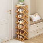 Gelory Narrow Shoe Shelf Shoe Rack, Foldable Bamboo Shoes Rack Entryway Vertical Narrow Tall Shoe Rack for Small Spaces, Storage Organizer for Entryway Hallway Closet Bedroom (7 layers)