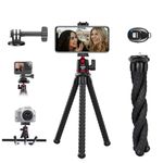 Famall Flexible Cell Phone Tripod for Camera with Remote, Universal Phone Stand with Cold Shoe and Action Camera Mount Adapter, Portable Travel Selfie Stick for GoPro iPhone Canon Nikon Sony Vlog