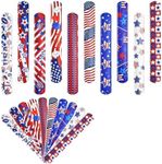 48 Pieces American Flag Slap Bracelets Bulk - 10 Assorted Designs Patriotic Snap Bands, USA Themed Party Favors for Kids and Adults, Fourth of July Accessories, Goodie Bag Fillers, Classroom Prizes