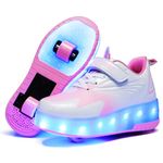 GIMKOUNN Roller Shoes Girls Sneakers USB Rechargeable 2 Wheels Shoes Roller Skates for Beginner Trainers Shoe 16 Modes LED Light Up Flash Sneaker for Unisex Kids Boys Stylish Footwear, Pink, 4.5 Big