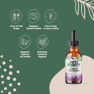 Pets Purest Natural Wormwood Formula for Dogs, Cats, Birds & Small Pets – Intestinal Hygiene Support