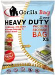 HEAVY DUTY 5 VACUUM STORAGE BAGS by Gorilla Bags, Extra Large 100x80cm. Extra Strong 110 Microns. Double Zip Seal & Unique Turbo Valve Keeps Items Compressed For Longer.