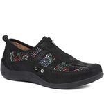 Pavers Women's Leather Trainers in Black Floral - Wide Fit Shoes Decorated with Shimmering Flashes - Ladies Casual Footwear - Size UK 6 / EU 39