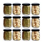 Croco Crown Shape Glass Jars With Airtight Snug Seal Container Set For Kitchen And Rustproof Metal Lid, Spice & Honey Glass Jars (250Ml) (6), Black