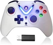 ROTOMOON Wireless Game Controller with LED Lighting Compatible with Xbox One S/X, Xbox Series S/X Gaming Gamepad, Remote Joypad with 2.4G Wireless Adapter, Rechargeable Battery (White)