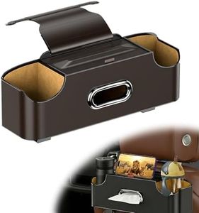 3 in 1 Car Backseat Organizer, Car Organizer And Storage Box with Hooks, Tissue Box, Cup Holder for Hold Phones, Snacks, Drinks, and Handbags, Multifunctional Car Seat Back Storage Box (Brown)