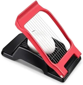Yuzxaun Egg Slicer - Stainless Steel Wire & Aluminium Heavy Duty Cutter, Dishwasher Safe for Eggs & Soft Fruits, Black & Red