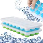 DOCAT 2 Pack Ice Trays For Freezer | Silicone Cube Tray With Removable Lid Easy Release Flexible Bottom Mould (Round, Green & Blue)