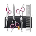 Foodie Puppies Professional Dog Grooming Scissors Kit with Safety Round Tips - (3Scissor with Comb Set) Straight, Curved & Chunker Shears/Scissors with 1 Comb, Stainless Steel Grooming Scissor