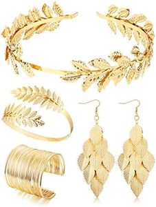 Jstyle Grecian Goddess Costume Accessories for Women Leaf Headband Coil Upper Arm Bracelet Dangle Earrings for Wedding Party