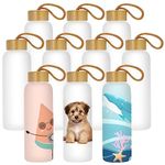 10 Pack Sublimation Glass Water Bottles 20oz Blanks Sublimation Glass Bottle with Bamboo Lids & Portable Rope for Tumbler Heat Press, White