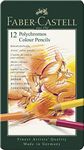 Faber-Castell Tin Of 12 Polychromos Blendable, Lightfast Drawing And Colouring Pencils For Artists, Beginners, Professionals, Students, Crafts, Colouring Books, Artwork, Soft Waterproof Oil Chalk Lead