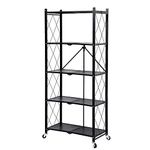 5-Tier Storage Shelves with Wheels, 59"*25.6"*13.4" Heavy Duty Metal Shelf, Foldable Shelving Units, Storage Rack, Rolling Shelf No Assembly, Large Capacity Organizer for Kitchen Warehouse Basement