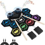 Electronic Drum Set，Marrilley 9 Drum Pad With Headphone Jack,Bigger Roll-up Drum Pad, Built-in Dual Stereo Speakers, Drum Sticks, Foot Pedals 10 Hours Playtime,Ideal Christmas Holiday Gift for Kids