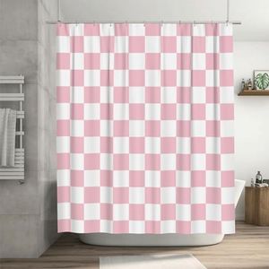 Ohocut Checkered Shower Curtain, Pink Shower Curtains for Bathroom, Cute Retro Checkerboard Shower Curtain Vintage Aesthetic, Machine Washable Fabric Shower Curtain, 72''x72''