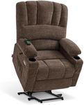 MCombo Power Lift Recliner Chair Sofa with Massage and Heat for Elderly People, USB Ports, Side Pockets, Fabric 7095 (Coffee, Medium)