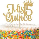 Gold Glitter Mis Quince 15 Cake Topper, Hello 15, Cheers to 15 Years,15th Birthday Cake Topper, Happy 15th Birthday Decorations Anniversary Party Decorations