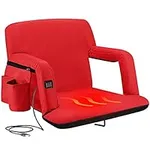 Alpcour Heated Folding Stadium Seat – Deluxe Reclining Bleacher Chair with Back & Arm Support – Extra Thick, Lightweight and Waterproof with Detachable Pocket for Phone, Drinks, and Food