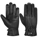 Hand Fellow Men’s Soft Nappa Sheepskin Warm Winter Leather Gloves Fleece Lining Thinsulate Gloves (Medium, Button Style)