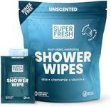 Super Fresh FunkBlock Shower Wipes - Large Body Wipes for Hygiene, Camping Wipes, Gym & Travel. No Rinse Bathing Wipes with Aloe & Vitamin E. Unscented. Bag of (10) Individually Wrapped Wipes