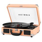 Victrola Vintage 3-Speed Bluetooth Portable Suitcase Record Player with Built-in Speakers | Upgraded Turntable Audio Sound|Peach Rose Gold, Model Number: VSC-550BT- TPG