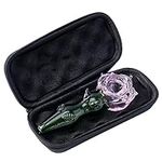 RORA Flower Glass Pipe Pink with Green Recycler Spoon Pipes Portable Small Hand Pipe