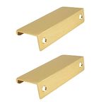 CHEERYMAGIC 2 Pack Back Mount Finger Edge Pull, Concealed Handles Cabinet Pull Handles 64mm Hole Spacing for Home Kitchen Door Drawer Cabinet A6-JSLS (Gold)