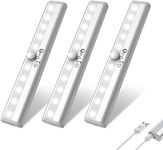 OxyLED Motion Sensor Lights Indoor, Wardrobe Lights 3 Pack Under Cabinet Kitchen Lights with Magnetic Strip 6000K USB Rechargeable with Magnetic Strip Led Closet for Wardrobe Closet Stairs