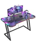CubiCubi Gaming Desk with LED Lights, 120 x 60cm RGB Computer Desk Z Shape, Gaming Table for Home Office, Black