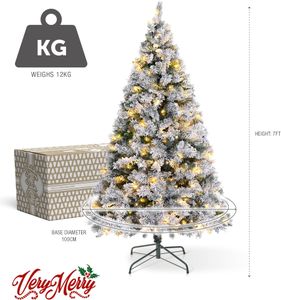 VeryMerry 7FT Pre-Lit Snowy Christmas Tree – Artificial Holiday Decor