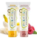 Jack N’ Jill Natural Certified Kids Toothpaste – Fluoride-Free Toddler & Baby Toothpaste with 40% Xylitol, No Sugar, Suitable from 6 Months+, Banana & Raspberry Flavour, Pack of 2 (50g Each)