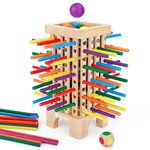 Wooden Board Games Montessori Educational Toys, Kids Fine Motor Skills Toy with 42 Colourful Sticks and Dice, Family Fun Ball Dropping Game for 3 4 5 6 Year Boy Girl Birthday Gift