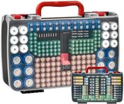 Battery Organizer Storage Case with Tester, Holds 269 Batteries Double Sided Box for AA AAA 4A C D Cell 9V 3V Lithium LR44 CR2 CR123 CR1632 18650 Button, Heavy Duty Holder- Black Case+Red Handle