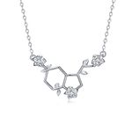 Happiness Serotonin Molecule Necklace for Women,925 Sterling Silver Flower And Hormone Serotonin Necklaces with 5A Cubic Zirconia, Sterling Silver, Cubic Zirconia