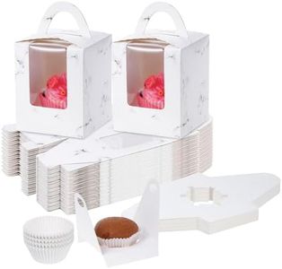 TsunNee 50PCS Cake Boxes, Individual Cupcake Boxes with Handles, Paper Bakery Boxes with Window, Single Cupcake Carrier, Treat Boxes with Cupcake Liners for Christmas Baby Shower Wedding Party Favors